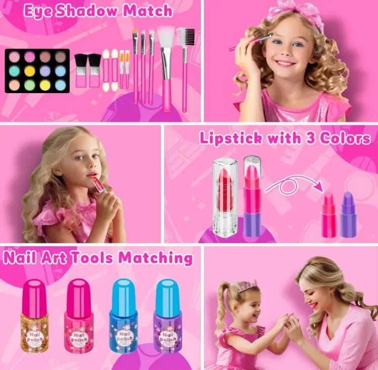 🔥[5𝟎% 𝐎𝐅𝐅 𝐋𝐀𝐒𝐓 𝐓𝐇𝐑𝐄𝐄 𝐃𝐀𝐘𝐒]Hollyhi 58 Pcs Kids Makeup Kit for Girl, Princess Toys Real Washable Cosmetic Set with Mirror, Kids Makeup Sets for Girls, Play Make Up Birthday Gifts for 3 4 5 6 7 8 9 10 11 12 Years Old Kid (Rose)-vip