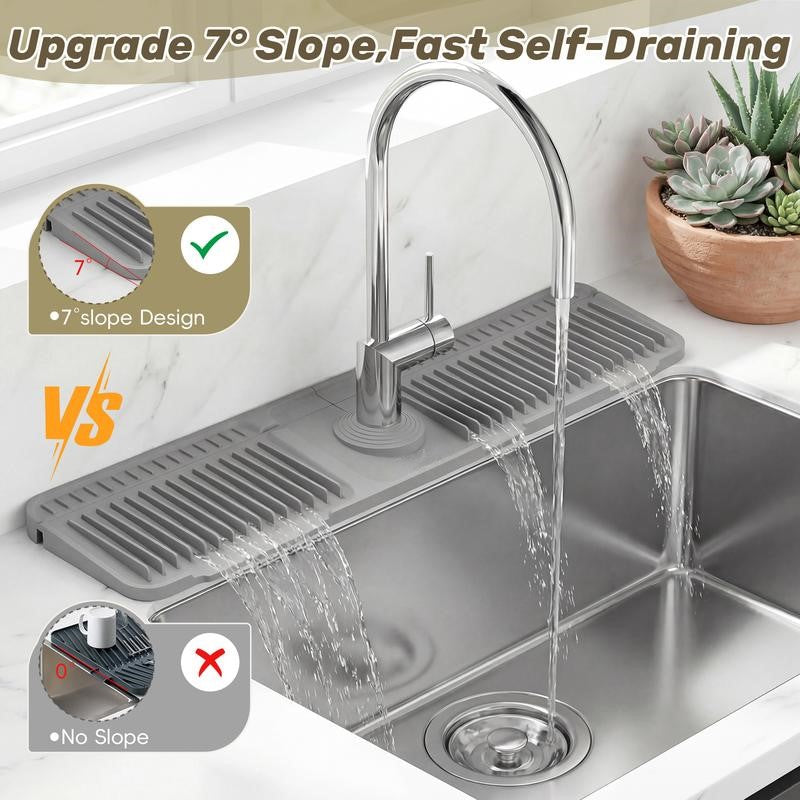 Kitchen Sink Faucet Mat, Silicone Folding Splash Guard, Draining Mat with Button Lock, Sink Faucet Protector, Sink Accessories for Kitchen-OA