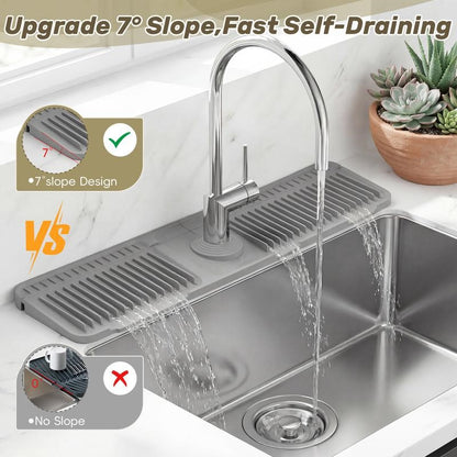 Kitchen Sink Faucet Mat, Silicone Folding Splash Guard, Draining Mat with Button Lock, Sink Faucet Protector, Sink Accessories for Kitchen-OA