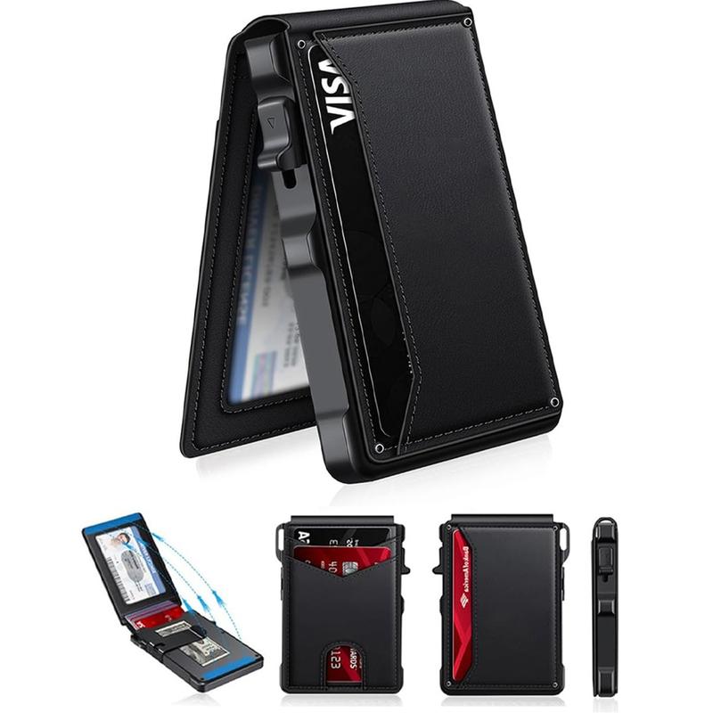Minimalist Men’s Slim Wallet: 9 - 13 Cards, Money Clip, ID Window. RFID - Blocking, Aluminum Bifold Pop - Up-OA