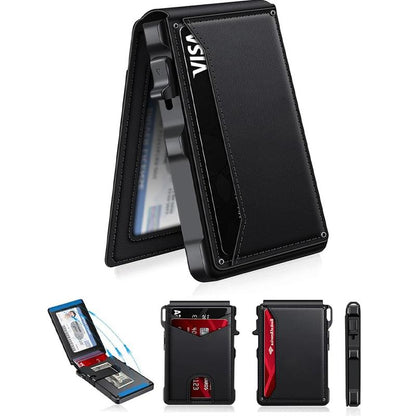 Minimalist Men’s Slim Wallet: 9 - 13 Cards, Money Clip, ID Window. RFID - Blocking, Aluminum Bifold Pop - Up-OA