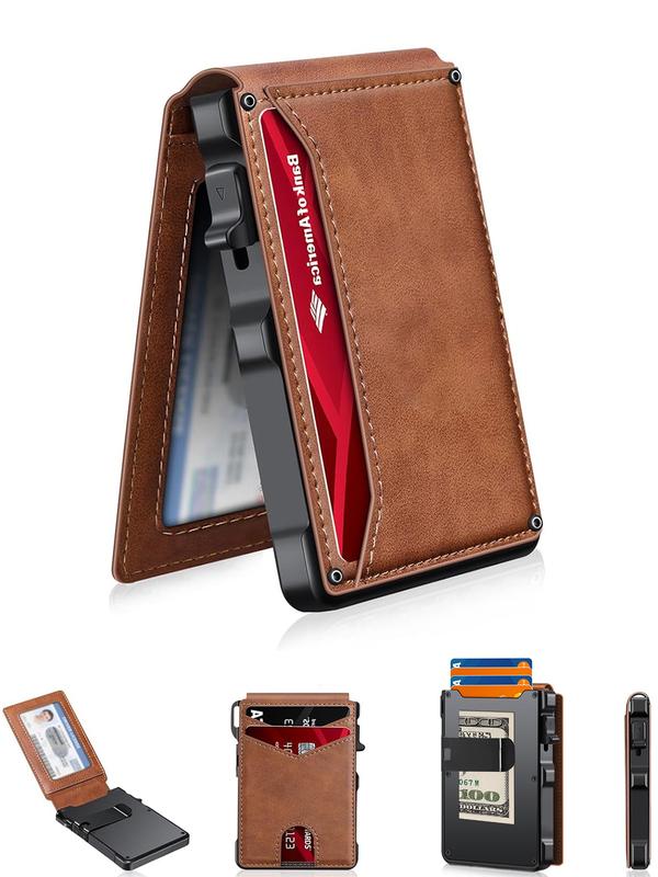 Minimalist Men’s Slim Wallet: 9 - 13 Cards, Money Clip, ID Window. RFID - Blocking, Aluminum Bifold Pop - Up-OA