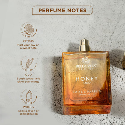 🔥[5𝟎% 𝐎𝐅𝐅 𝐋𝐀𝐒𝐓 𝐓𝐇𝐑𝐄𝐄 𝐃𝐀𝐘𝐒]Bellavita Luxury Honey Oud Eau de Parfum | 100 ml (3.4 fl.oz.) | Perfume for Men and Women | Sweet Honey, Bergamot, Oud, and Amber Notes | Women's Day Special-JKL