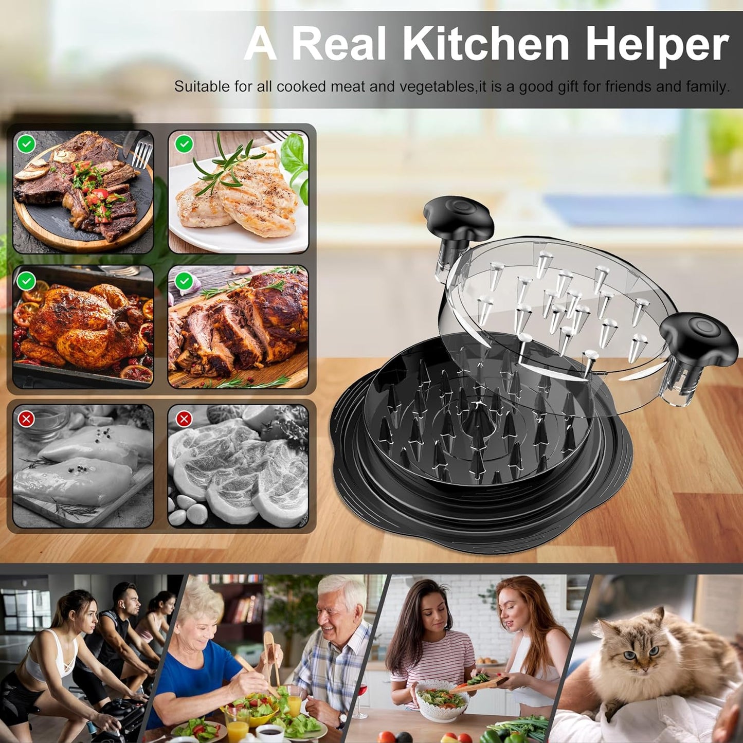 🔥[5𝟎% 𝐎𝐅𝐅 𝐋𝐀𝐒𝐓 𝐓𝐇𝐑𝐄𝐄 𝐃𝐀𝐘𝐒]Chicken Shredder Large Chicken Breast Shredder Tool Twist with Brush&Fork, Visible Meat Shredder Machine, Strong Anti-Slip Strip, Ergonomic Handle, BPA Free, Suitable for Pork Beef Chicken-JKL