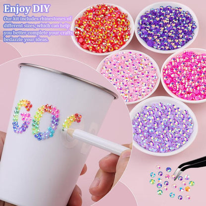 🔥[5𝟎% 𝐎𝐅𝐅 𝐋𝐀𝐒𝐓 𝐓𝐇𝐑𝐄𝐄 𝐃𝐀𝐘𝐒]VIBRANT GEMS 26000Pcs Resin Rhinestones with Tweezers for Crafting Mixed-Color 3mm Bedazzling Crystal with 3Pcs 10ml B7000 Jewelry Glue for DIY Crafts Clothing Tumblers Shoes Fabric Nail Art Colorful-JKL