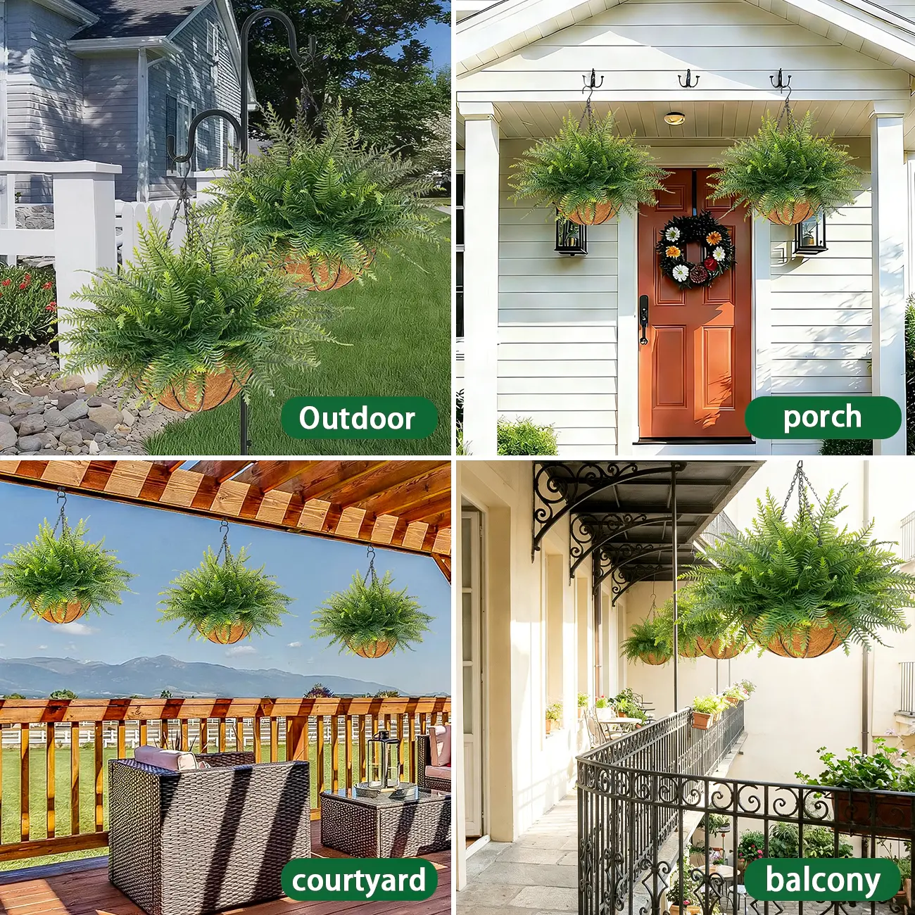 🔥[5𝟎% 𝐎𝐅𝐅 𝐋𝐀𝐒𝐓 𝐓𝐇𝐑𝐄𝐄 𝐃𝐀𝐘𝐒]2 Set Artificial Hanging Fern Plants Outdoor Fake Hanging Ferns Planter, Includes Hanging Flower Basket And Artificial Fern, UV Resistant Faux Fern Plant Basket For Outdoors Patio Garden Home Decor-JKL