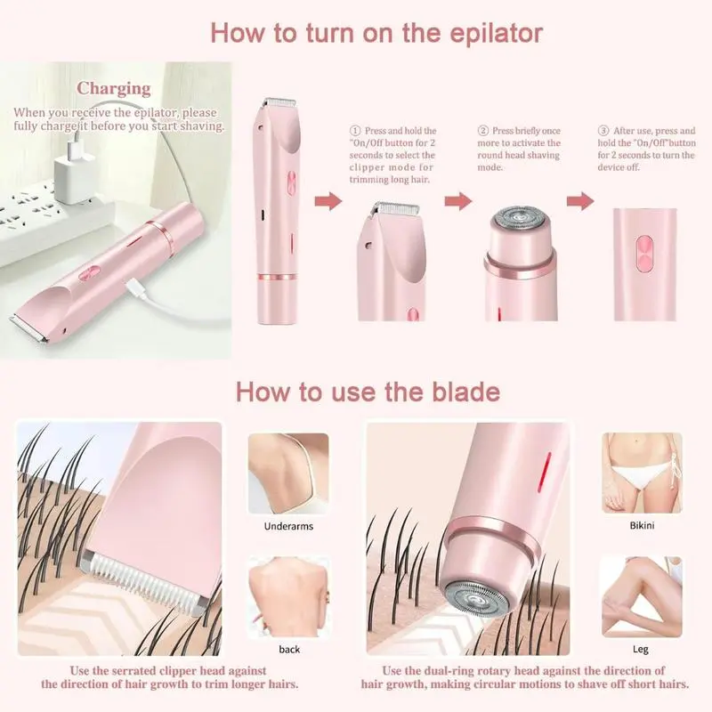 🔥[5𝟎% 𝐎𝐅𝐅 𝐋𝐀𝐒𝐓 𝐓𝐇𝐑𝐄𝐄 𝐃𝐀𝐘𝐒]Electric Bikini Trimmer for Women, Rechargeable 2 in 1 Body & Facial Hair Removal, Waterproof Wet & Dry Use Trimmer for Women-JKL