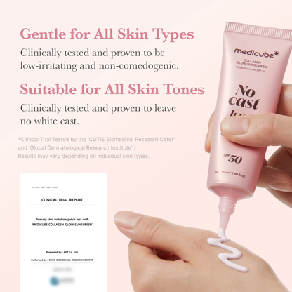 🔥[5𝟎% 𝐎𝐅𝐅 𝐋𝐀𝐒𝐓 𝐓𝐇𝐑𝐄𝐄 𝐃𝐀𝐘𝐒][NEW] [medicube] No Cast Just Glow Collagen Sunscreen | SPF 50 Broad Spectrum Face Sunscreen | Lightweight, Non-Sticky, Hydrating Formula | No White Cast or Residue | Peptide, Cica for Soothing & Natural Glow-JKL