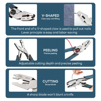 🔥[5𝟎% 𝐎𝐅𝐅 𝐋𝐀𝐒𝐓 𝐓𝐇𝐑𝐄𝐄 𝐃𝐀𝐘𝐒]6-in-1 Multi-Function Wire Stripper Pliers CR-V Steel Diagonal Cutters for Nails Electrical Cables Special Tools with Adjustable Cutting Depth and Sharp Blades - Hardware Wirecutters Wirepliers-JKL
