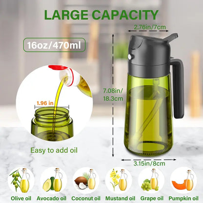 🔥[5𝟎% 𝐎𝐅𝐅 𝐋𝐀𝐒𝐓 𝐓𝐇𝐑𝐄𝐄 𝐃𝐀𝐘𝐒]2 Count 2 in 1 Oil Sprayer and Oil Dispenser for Kitchen - 16oz/470ml Light-Blocking Dark Glass Olive Oil Spray Bottle for Cooking, Air Fryer, Salad & BBQ Utensils-JKL