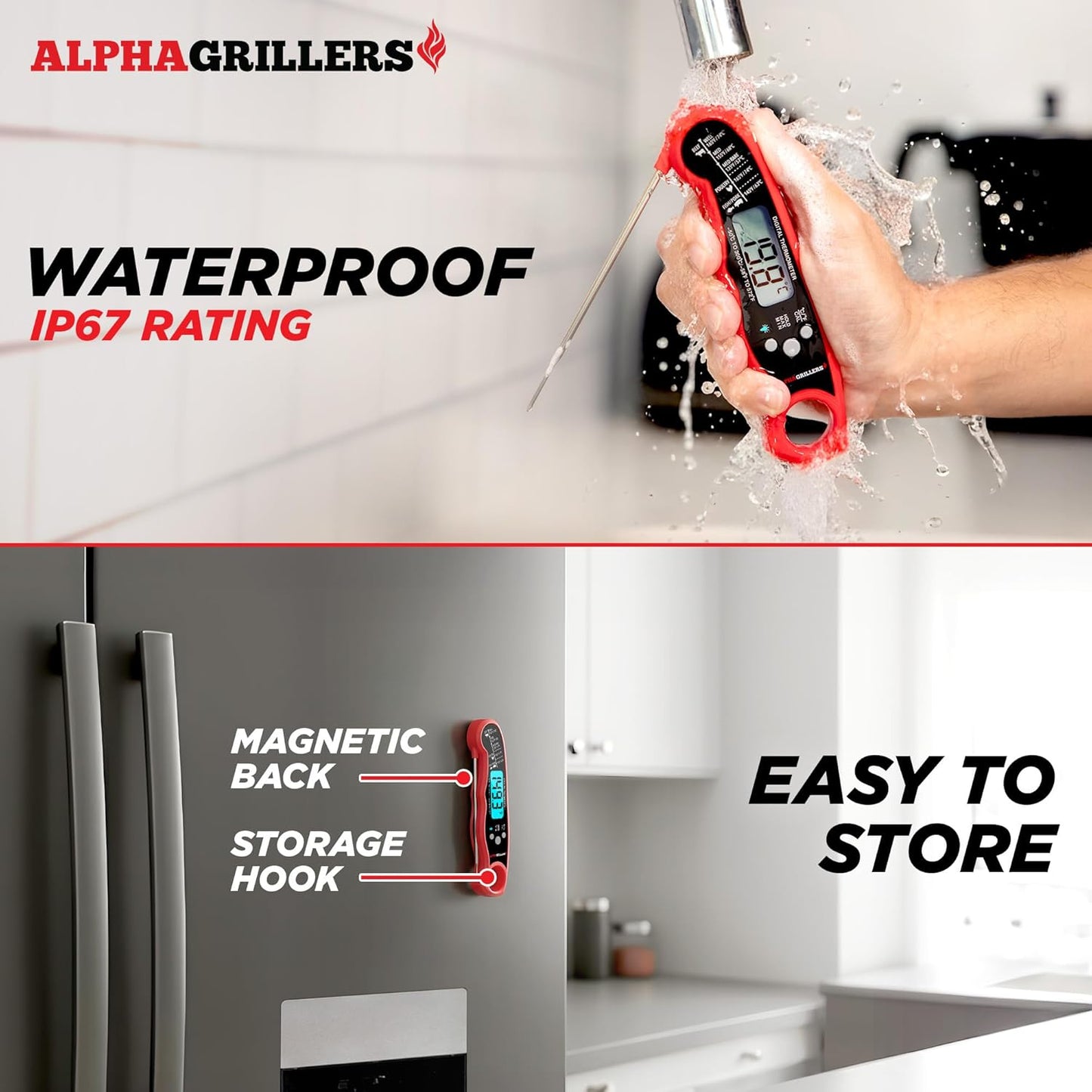 🔥[5𝟎% 𝐎𝐅𝐅 𝐋𝐀𝐒𝐓 𝐓𝐇𝐑𝐄𝐄 𝐃𝐀𝐘𝐒]Alpha Grillers Meat Thermometer Digital – Instant Read Food Thermometer for Cooking & Grilling – Professional Kitchen Gift for Men, Dad & Mom-JKL