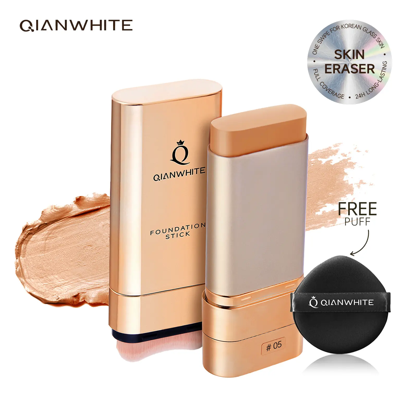 🔥[5𝟎% 𝐎𝐅𝐅 𝐋𝐀𝐒𝐓 𝐓𝐇𝐑𝐄𝐄 𝐃𝐀𝐘𝐒]QIANWHITE Luminous Dual-Ended ConcealerFoundation Stick with Built-in BrushesComplimentary Puff 24H Long-LastingWaterproof Sweatproof One-Swipe EvenFlawless Base Clear Radiant Skin FoundationStick-JKL