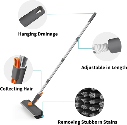 🔥Floor Scrub Brush Bathtub Brush with Long Handle 3 in 1 Scrape and Heavy-Duty Stiff Bristle Scrubber Brush for Cleaning Shower Bathroom Patio Garage Kitchen Wall and Deck Cleaning Supplies for Home Essential Items for Home Christmas Gifts-JKL
