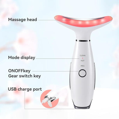 7-in-1 Neck and Face Massager, 7-Color LED Face and Neck Massager, Home Skin Care, Portable Facial Massager, Facial Shaping Tool, Portable, Multi-functional Vibration to Firm Skin-OA