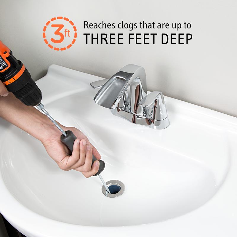 Tub and Sink Snake Auger Clog Remover for Bathroom Drains, Stainless Rubber, Universal Quick Change Shaft, Pipe Dredging Agent-OA