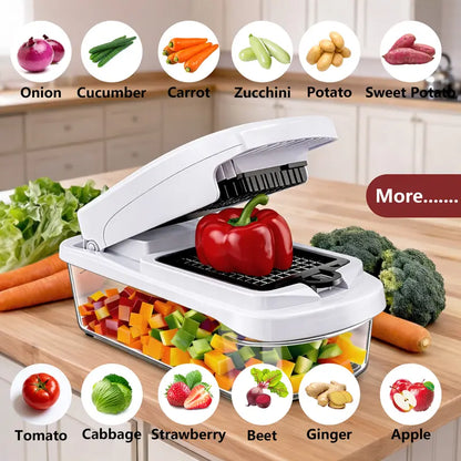 Vegetable Chopper,15-in-1 Multifunctional Food Chopper,Professional Onion Chopper with 8 Blades,Vegetable Cutter with Container for Salad,Potato,Carrot,and Garlic; Essential Kitchen Tool-OA