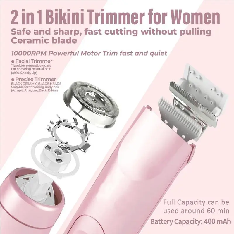 🔥[5𝟎% 𝐎𝐅𝐅 𝐋𝐀𝐒𝐓 𝐓𝐇𝐑𝐄𝐄 𝐃𝐀𝐘𝐒]Electric Bikini Trimmer for Women, Rechargeable 2 in 1 Body & Facial Hair Removal, Waterproof Wet & Dry Use Trimmer for Women-JKL