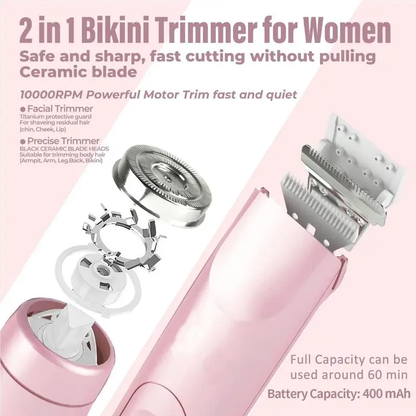 🔥[5𝟎% 𝐎𝐅𝐅 𝐋𝐀𝐒𝐓 𝐓𝐇𝐑𝐄𝐄 𝐃𝐀𝐘𝐒]Electric Bikini Trimmer for Women, Rechargeable 2 in 1 Body & Facial Hair Removal, Waterproof Wet & Dry Use Trimmer for Women-JKL