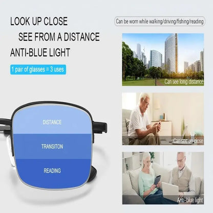 [55% Off Mega Sale] Black & Gold Semi-Rimless Precision Focus Reading Glasses for Men & Women - High-Definition Vision, Blue Light Filter, Ergonomic Design with Soft Silicone Nose Pads-HHH