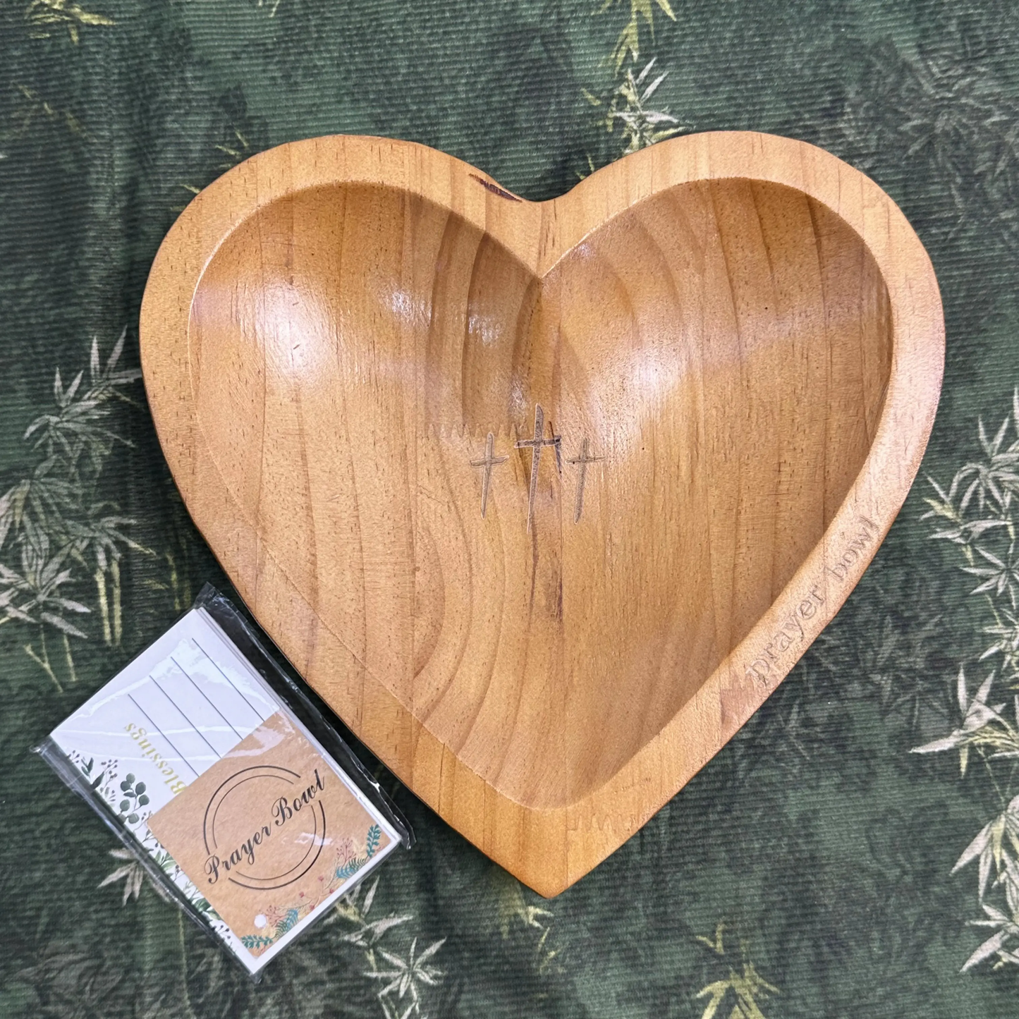 🔥Wooden heart-shaped prayer bowl with 24 prayer cards; handcrafted vintage-style prayer bowl featuring cross and letter motifs; home decor for living rooms, bedrooms, and churches; Christian accessories; home decor; hand-carved-JKL