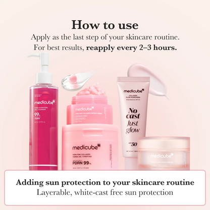 🔥[5𝟎% 𝐎𝐅𝐅 𝐋𝐀𝐒𝐓 𝐓𝐇𝐑𝐄𝐄 𝐃𝐀𝐘𝐒][NEW] [medicube] No Cast Just Glow Collagen Sunscreen | SPF 50 Broad Spectrum Face Sunscreen | Lightweight, Non-Sticky, Hydrating Formula | No White Cast or Residue | Peptide, Cica for Soothing & Natural Glow-JKL