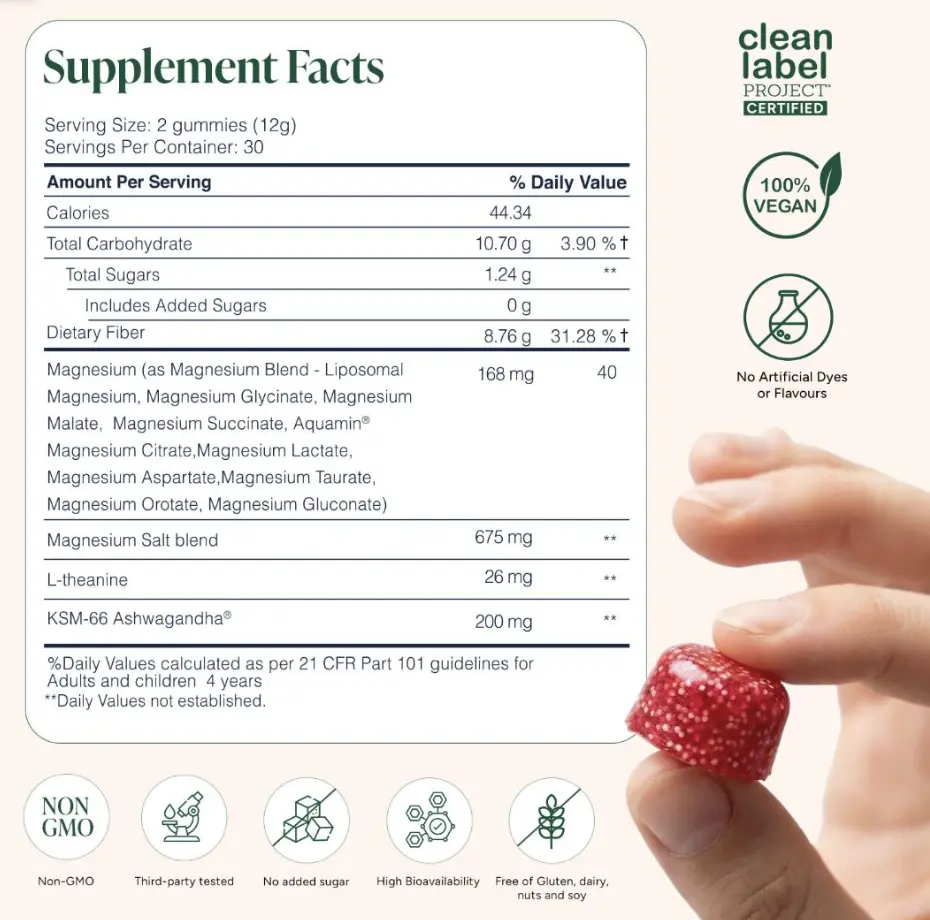 Root Labs Liposomal Magnesium + Ashwagandha Gummies with Beadlet Technology | 675mg Multi-Form Magnesium Salt, 200mg KSM-66 Ashwagandha, 26mg L-Theanine | High Bioavailability Gummies | Stress Relief, Sleep Support & Recovery | 60 Gummies-JKL