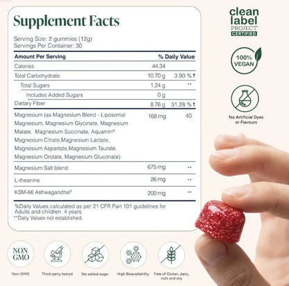 Root Labs Liposomal Magnesium + Ashwagandha Gummies with Beadlet Technology | 675mg Multi-Form Magnesium Salt, 200mg KSM-66 Ashwagandha, 26mg L-Theanine | High Bioavailability Gummies | Stress Relief, Sleep Support & Recovery | 60 Gummies-JKL