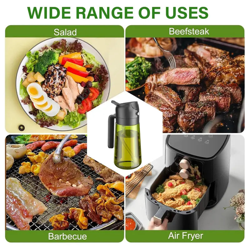 🔥[5𝟎% 𝐎𝐅𝐅 𝐋𝐀𝐒𝐓 𝐓𝐇𝐑𝐄𝐄 𝐃𝐀𝐘𝐒]2 Count 2 in 1 Oil Sprayer and Oil Dispenser for Kitchen - 16oz/470ml Light-Blocking Dark Glass Olive Oil Spray Bottle for Cooking, Air Fryer, Salad & BBQ Utensils-JKL