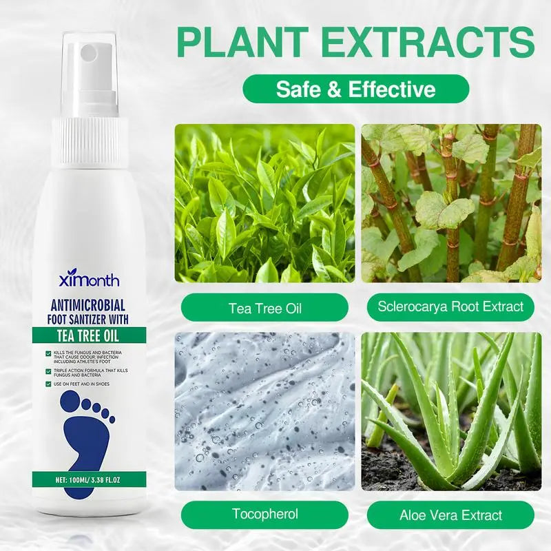 🔥[5𝟎% 𝐎𝐅𝐅 𝐋𝐀𝐒𝐓 𝐓𝐇𝐑𝐄𝐄 𝐃𝐀𝐘𝐒](3 bottles)Tea Tree Oil Foot Spray - Plantar Moisturizing Deodorant for Odor Control & Dry Feet Care, Natural Foot Sanitizer with Antifungal Properties,Ximonth Clear Foot Sanitizer Spray,for Foot & Shoe Freshness-JKL
