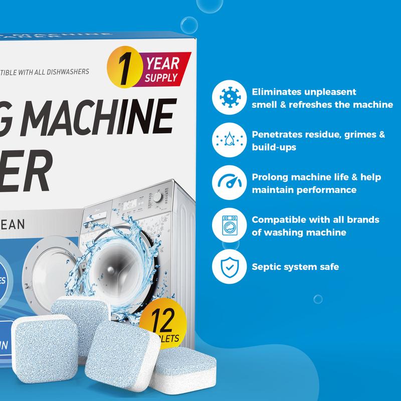 🔥[7𝟎% 𝐎𝐅𝐅 𝐋𝐀𝐒𝐓 𝐓𝐇𝐑𝐄𝐄 𝐃𝐀𝐘𝐒]Washing Machine Cleaner Descaler 12 Pack - Deep Cleaning Tablets For HE Front Loader & Top Load Washer, Septic Safe Eco-Friendly Deodorizer, Clean Inside Drum And Laundry Tub Seal - 12 Month Supply-LP