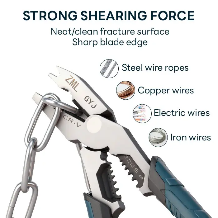 🔥[5𝟎% 𝐎𝐅𝐅 𝐋𝐀𝐒𝐓 𝐓𝐇𝐑𝐄𝐄 𝐃𝐀𝐘𝐒]6-in-1 Multi-Function Wire Stripper Pliers CR-V Steel Diagonal Cutters for Nails Electrical Cables Special Tools with Adjustable Cutting Depth and Sharp Blades - Hardware Wirecutters Wirepliers-JKL