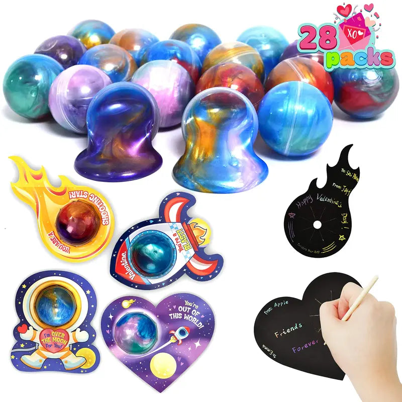 🔥30Pcs Cosmic Realm Valentine Slime with Scratch-Off Cards and Galaxy Balls for Kids Classroom Exchange Gift Valentines Slime with Kids Valentines Cards 2025 Valentine Exchange Cards Gifts for Kids &Heart Shape Galaxy Slime with Cards, 30 Packs-VIP