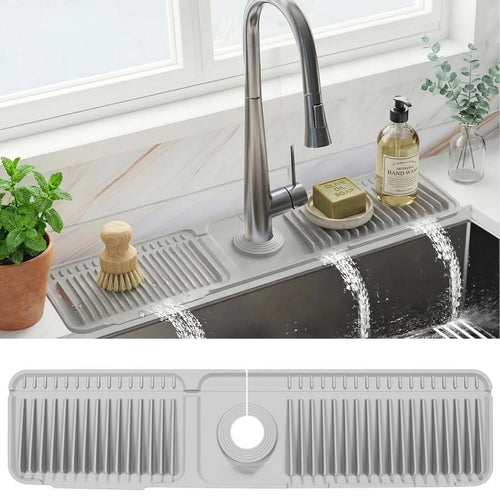 Kitchen Sink Faucet Mat, Silicone Folding Splash Guard, Draining Mat with Button Lock, Sink Faucet Protector, Sink Accessories for Kitchen-OA