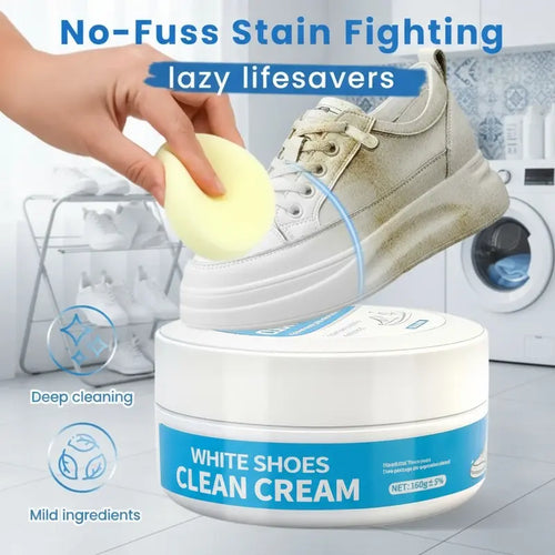 [55% Off Mega Sale]White Shoe Cleaner Cream Multipurpose No-Wash Solid Comes with Sponge Removes Stains Ideal for Leather Silicone Car Interiors Mild Non-Irritating Eco-Friendly-VIP