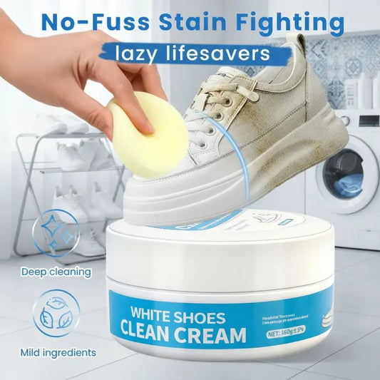 [55% Off Mega Sale]White Shoe Cleaner Cream Multipurpose No-Wash Solid Comes with Sponge Removes Stains Ideal for Leather Silicone Car Interiors Mild Non-Irritating Eco-Friendly-VIP