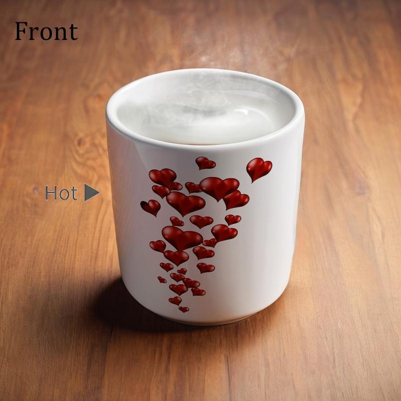 Heart-Shaped Color Changing Ceramic Mug - Hot/Cold Thermochromic Design, Red Heart Pattern, Reusable Coffee Cup for Valentine'S Day, Christmas, Birthdays - Perfect Gift for Holidays & Special Occasions, Coffee Bar Accessories, Festive Drinkware, Roman-OA