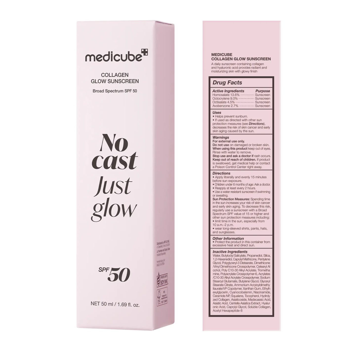 🔥[5𝟎% 𝐎𝐅𝐅 𝐋𝐀𝐒𝐓 𝐓𝐇𝐑𝐄𝐄 𝐃𝐀𝐘𝐒][NEW] [medicube] No Cast Just Glow Collagen Sunscreen | SPF 50 Broad Spectrum Face Sunscreen | Lightweight, Non-Sticky, Hydrating Formula | No White Cast or Residue | Peptide, Cica for Soothing & Natural Glow-JKL