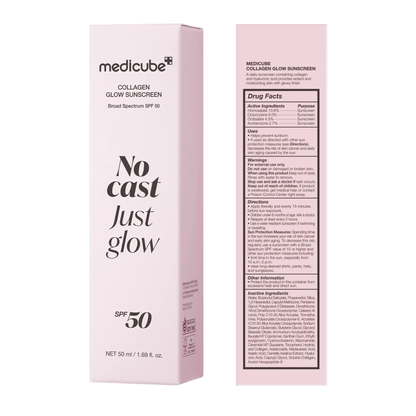 🔥[5𝟎% 𝐎𝐅𝐅 𝐋𝐀𝐒𝐓 𝐓𝐇𝐑𝐄𝐄 𝐃𝐀𝐘𝐒][NEW] [medicube] No Cast Just Glow Collagen Sunscreen | SPF 50 Broad Spectrum Face Sunscreen | Lightweight, Non-Sticky, Hydrating Formula | No White Cast or Residue | Peptide, Cica for Soothing & Natural Glow-JKL