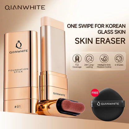 🔥[5𝟎% 𝐎𝐅𝐅 𝐋𝐀𝐒𝐓 𝐓𝐇𝐑𝐄𝐄 𝐃𝐀𝐘𝐒]QIANWHITE Luminous Dual-Ended ConcealerFoundation Stick with Built-in BrushesComplimentary Puff 24H Long-LastingWaterproof Sweatproof One-Swipe EvenFlawless Base Clear Radiant Skin FoundationStick-JKL