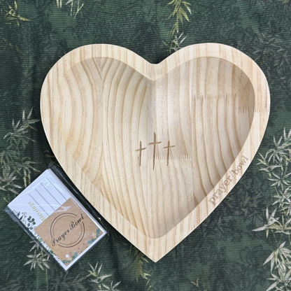 🔥Wooden heart-shaped prayer bowl with 24 prayer cards; handcrafted vintage-style prayer bowl featuring cross and letter motifs; home decor for living rooms, bedrooms, and churches; Christian accessories; home decor; hand-carved-JKL
