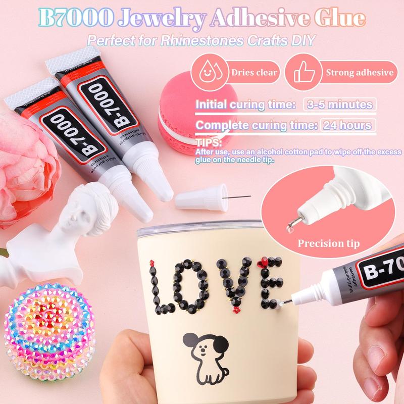 🔥[5𝟎% 𝐎𝐅𝐅 𝐋𝐀𝐒𝐓 𝐓𝐇𝐑𝐄𝐄 𝐃𝐀𝐘𝐒]VIBRANT GEMS 26000Pcs Resin Rhinestones with Tweezers for Crafting Mixed-Color 3mm Bedazzling Crystal with 3Pcs 10ml B7000 Jewelry Glue for DIY Crafts Clothing Tumblers Shoes Fabric Nail Art Colorful-JKL