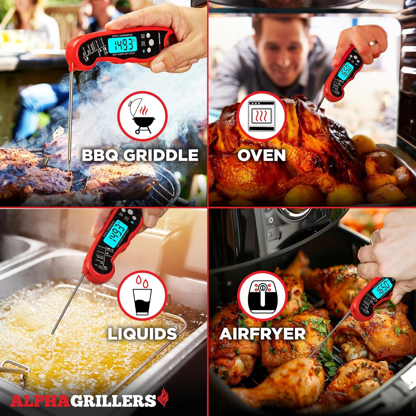🔥[5𝟎% 𝐎𝐅𝐅 𝐋𝐀𝐒𝐓 𝐓𝐇𝐑𝐄𝐄 𝐃𝐀𝐘𝐒]Alpha Grillers Meat Thermometer Digital – Instant Read Food Thermometer for Cooking & Grilling – Professional Kitchen Gift for Men, Dad & Mom-JKL