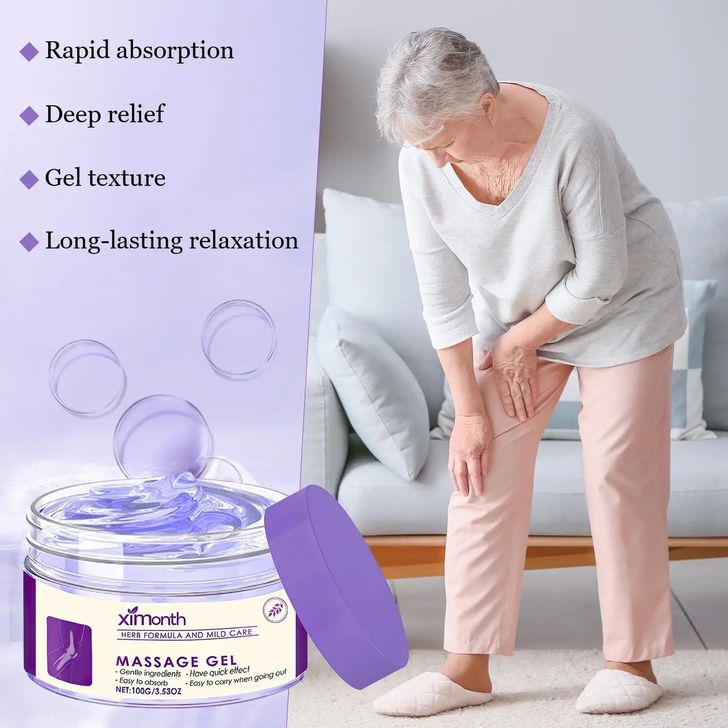 🔥[5𝟎% 𝐎𝐅𝐅 𝐋𝐀𝐒𝐓 𝐓𝐇𝐑𝐄𝐄 𝐃𝐀𝐘𝐒]Ximonth 100g Pain Relief Massage Gel, Natural Plant Extracts Soothing Gel, Fast Absorbing Non-Greasy Joint Discomfort Relief-JKL