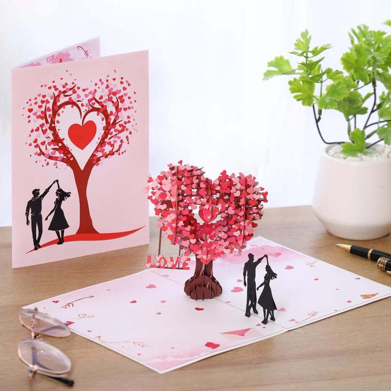 Pop Up Anniversary Card, 3D Valentine's Day Anniversary Card with Love Tree & Hearts - Wedding Card for Wife, Husband, or Couple | Romantic Gift for Anniversary, Valentine's, Birthday (6x8 inch)-OA