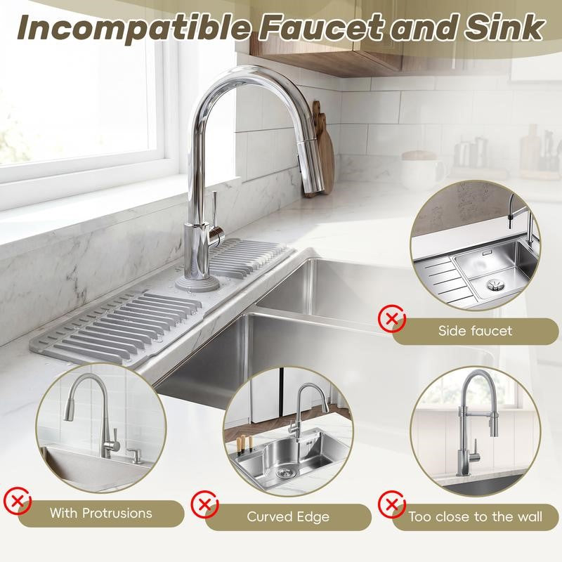 Kitchen Sink Faucet Mat, Silicone Folding Splash Guard, Draining Mat with Button Lock, Sink Faucet Protector, Sink Accessories for Kitchen-OA