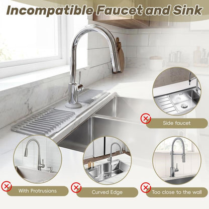 Kitchen Sink Faucet Mat, Silicone Folding Splash Guard, Draining Mat with Button Lock, Sink Faucet Protector, Sink Accessories for Kitchen-OA