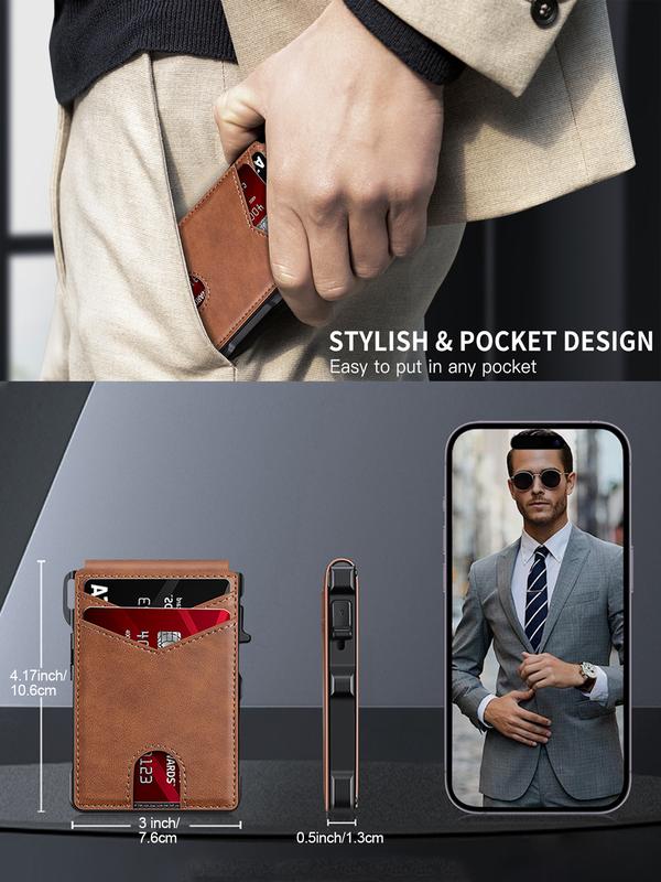 Minimalist Men’s Slim Wallet: 9 - 13 Cards, Money Clip, ID Window. RFID - Blocking, Aluminum Bifold Pop - Up-OA
