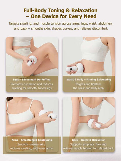 Handheld Body Massager for Legs & Belly - Lymphatic Drainage & Anti swelling Tool with Heat, Vibration - Electric Machine Reduces Stretch Marks White Detox Gift-OA