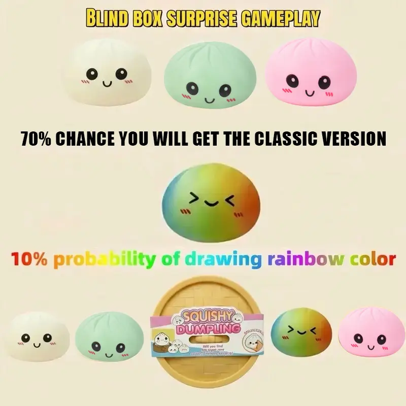 Expressive Big Dumpling Squishy - Blind Box,Mysecret Bun Fidget Toy, Soft TPR Material,Stress Relief, Unboxing Surprise, Random Styleper Pack.Valentine's Day and Easter gifts,suitable for children to exchange gifts（6 colors + 1 random color）-JKL