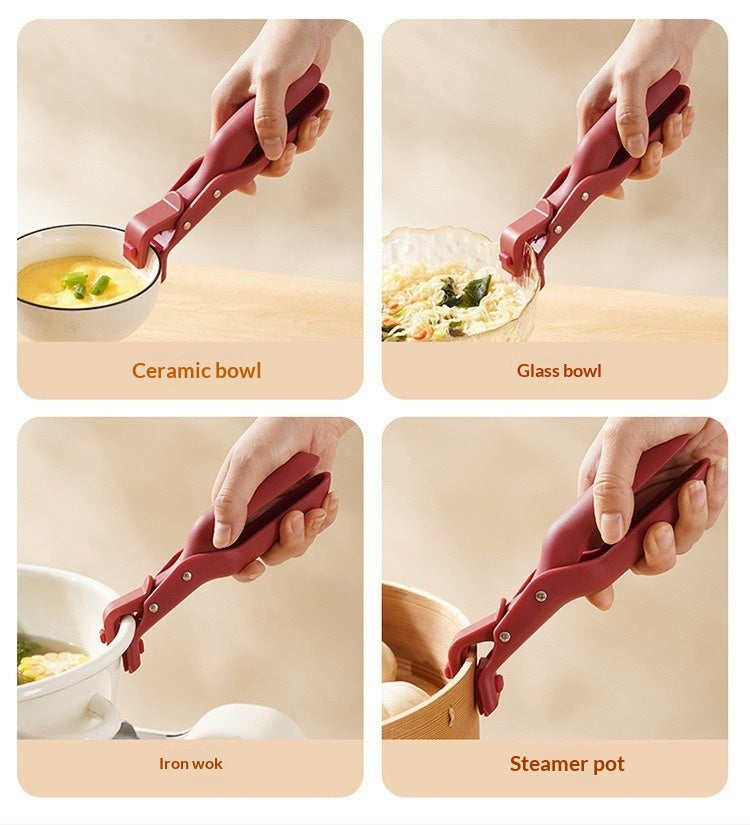 🔥[6𝟎% 𝐎𝐅𝐅 𝐋𝐀𝐒𝐓 𝐓𝐇𝐑𝐄𝐄 𝐃𝐀𝐘𝐒]Hot Plate Gripper, Multi-Purpose Anti-Scald Tool for Bowls, Plates, Pans, Serving as Holder, Clip, Tongs, Clamp in Kitchen Red & Green-3@OK
